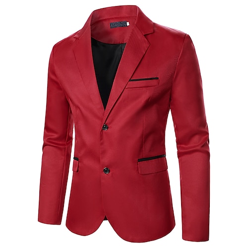 

Men Blazer Sport Jacket Sport Coat Warm Breathable Wedding Party / Evening Casual Single Breasted Lapel Stylish Classic & Timeless Jacket Outerwear Color Block Slim Fit Red / Winter / Fall / Winter