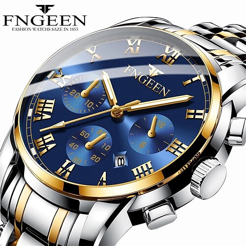 

FNGEEN Quartz Watch for Men Analog Quartz Stylish Stylish Formal Style Waterproof Calendar Three Time Zones Alloy Alloy Fashion