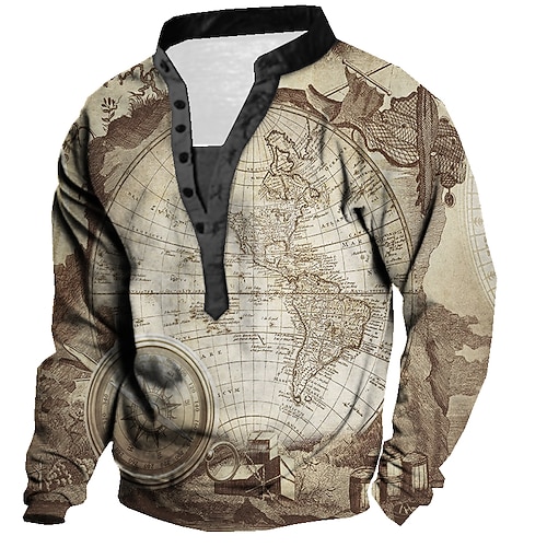 

Men's Unisex Sweatshirt Pullover Map Graphic Prints Print Casual Daily Sports 3D Print Streetwear Designer Hoodies Sweatshirts Long Sleeve Brown