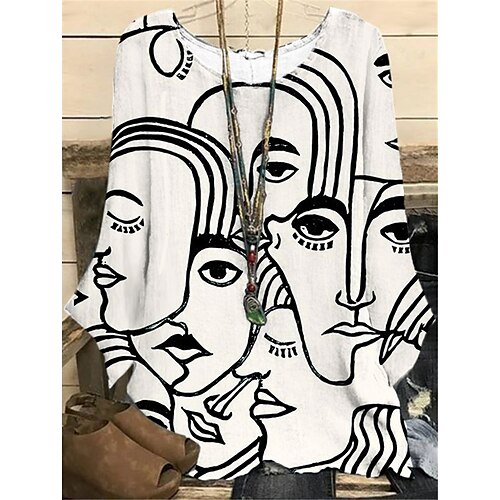 

Women's Plus Size Tops Blouse Shirt Abstract Print Long Sleeve Crewneck Casual Daily Going out Polyester Fall Winter Green White / 3D Print
