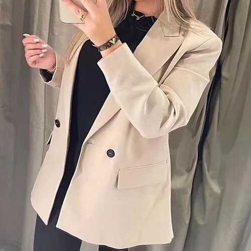 

Women's Blazer Warm Breathable Formal Outdoor Office / Career Button Pocket Single Breasted Turndown Active Formal Modern Street Style Solid Color Regular Fit Outerwear Long Sleeve Winter Fall Black