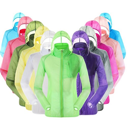 

Men's Women's Hiking Skin Jacket Outdoor Packable UV Sun Protection Quick Dry Lightweight Jacket Fishing Climbing Running Light Blue Watermelon Red Grass Green Green White / Long Sleeve