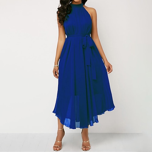 

halbformelles partykleid für damen a-linie kleid modernes kleid langes kleid maxikleid schwarz blau grün ärmellos reine farbe gerafft winter herbst halter stylish lockere passform 2023 s m l xl xxl