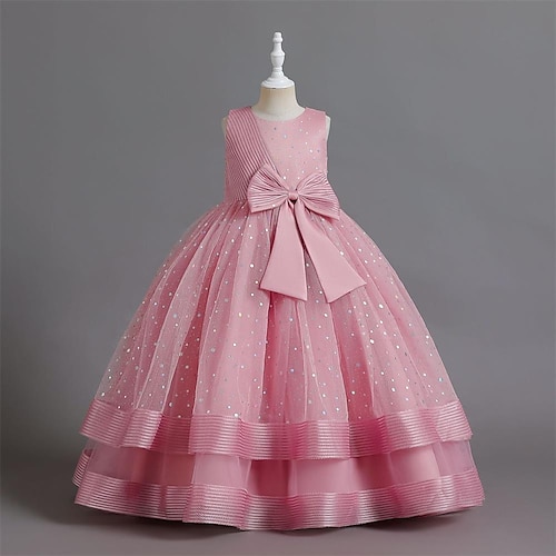 

Kids Little Girls' Dress Solid Colored Tulle Dress Party Daily Bow White Pink Wine Maxi Sleeveless Princess Cute Dresses Spring Summer Slim 3-12 Years