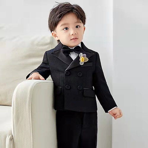 

Kids Boys Suit Blazer PantsSet Clothing Set 3 Pieces Long Sleeve Black Solid Color Formal Outdoor Casual Comfort 2-8 Years