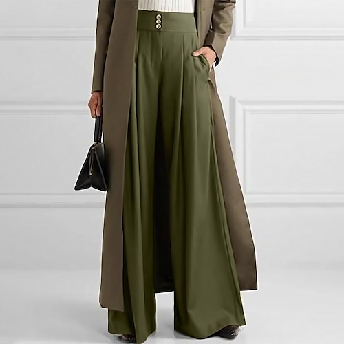 

Women's Dress Pants Culottes Wide Leg Pants Trousers ArmyGreen khaki Dark Blue Mid Waist Fashion Daily Work Side Pockets Wide Leg Micro-elastic Full Length Comfort Plain S M L XL 2XL / Loose Fit