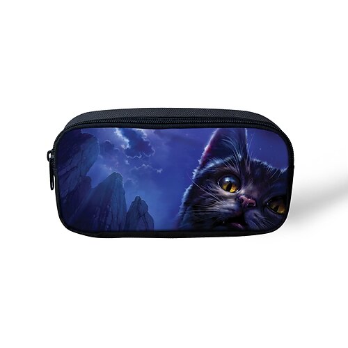 

Unisex Bags Polyester Pencil Cases Zipper Cartoon Cat Floral Print Daily Office & Career 3D Print Black