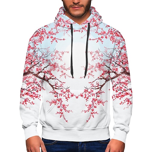 

Men's Unisex Hoodie Pullover Hoodie Sweatshirt Graphic Prints Flower Pocket Print Hooded Sports Outdoor Daily Sports 3D Print Basic Casual Hoodies Sweatshirts Long Sleeve White