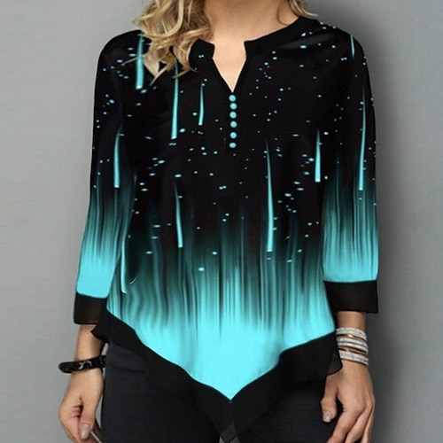 

Women's Plus Size Tops Blouse Shirt Floral Striped Print 3/4 Length Sleeve V Neck Basic Daily Vacation Polyester Fall Winter White Black