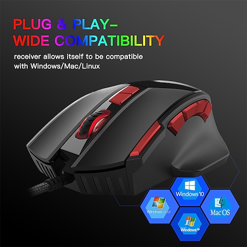 

Optical Gaming Mouse Led Breathing Light 1200-1600-2400-3200 dpi 4 Adjustable DPI Levels 10 pcs Keys