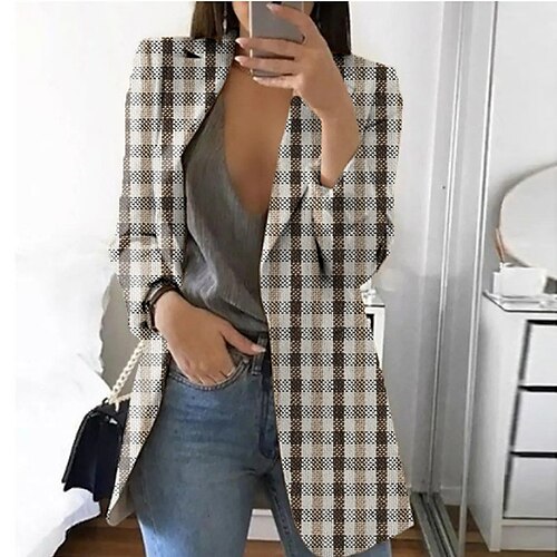 

Women's Blazer Regular Coat Gray Yellow Khaki Stylish Formal Work Office Fall Winter Open Front Turndown Regular Fit S M L XL XXL 3XL