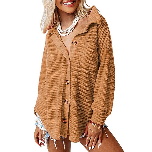 

Women's Jumper Knit Pocket Button Solid Color Turndown Ordinary Active Daily Wear Vacation Fall Winter Green Purple S M L / Loose
