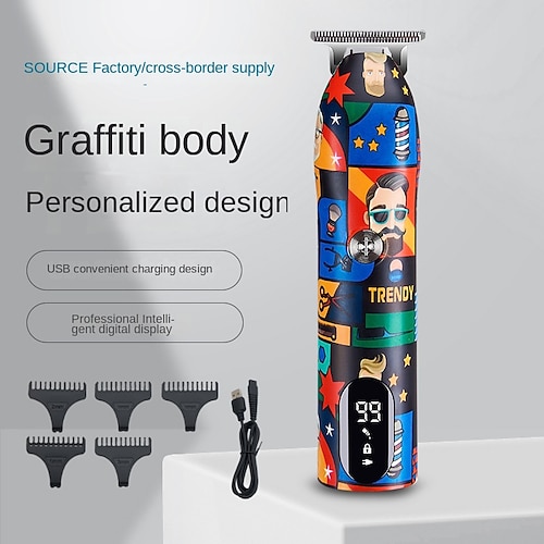 

Professional Barber Hair Clipper Rechargeable Graffiti Electric Finish Cutting Machine Beard Trimmer Shaver Cordless