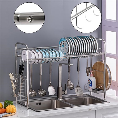 

Stainless Steel Single Layer Inner Length 90cm Kitchen Bowl Rack Shelf Silver