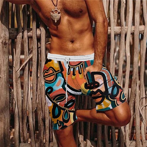

Men's Designer Classic Shorts Beach Shorts 3D Print Drawstring Elastic Waist Short Pants Casual Daily Micro-elastic Graphic Prints Graffiti Comfort Breathable Mid Waist Orange S M L XL XXL