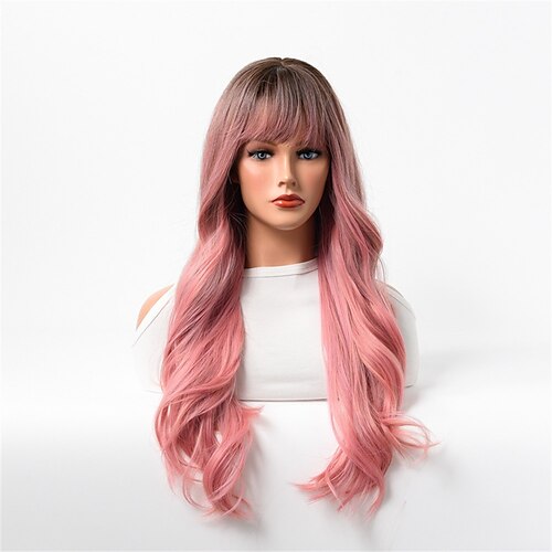 

European and American Wig Pink Cross-border Wig Set Top Dyed Long Curly Hair Wig Female Full Head Set