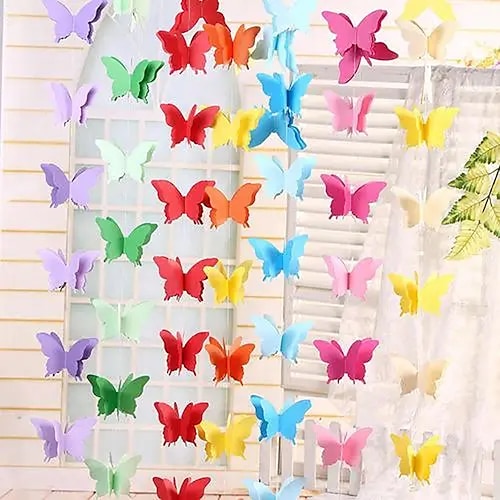 

3 Meters Colorful Butterfly Three-dimensional Paper Pull Flower Wedding Birthday Party Venue Children's Room Layout Hanging String Decoration