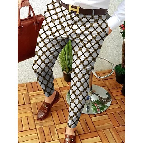 

Men's Chinos Trousers Jogger Pants Print Rhombus Full Length Casual Daily Trousers Smart Casual Beige