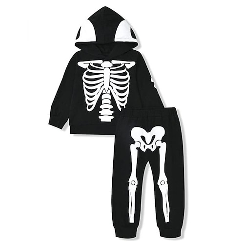 

Kids Boys Halloween Hoodie Pants HoodieSet Clothing Set 2 Pieces Long Sleeve Black Skull Print Street Sports Vacation Fashion Comfort Cool Daily 3-12 Years