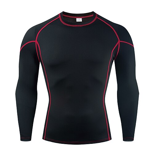 

Men's Compression Shirt Long Sleeve Sweatshirt Athletic Spandex Breathable Quick Dry Moisture Wicking Gym Workout Running Active Training Sportswear Activewear Striped Red / black Black / Orange