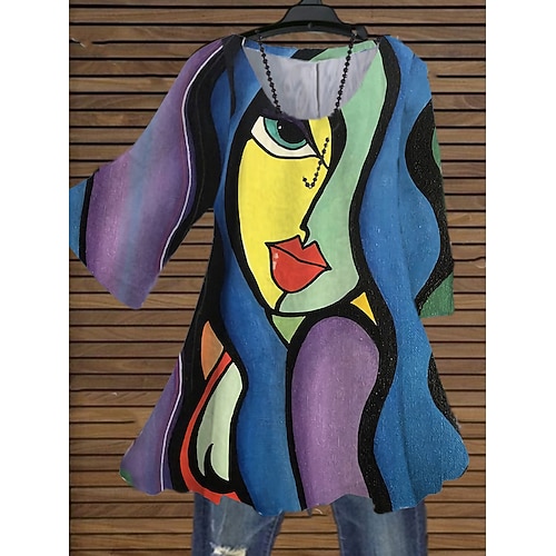 

Women's Plus Size A Line Dress Abstract Crew Neck 3/4 Length Sleeve Fall Winter Casual Short Mini Dress Causal Daily Dress / Casual Dress / 3D Print