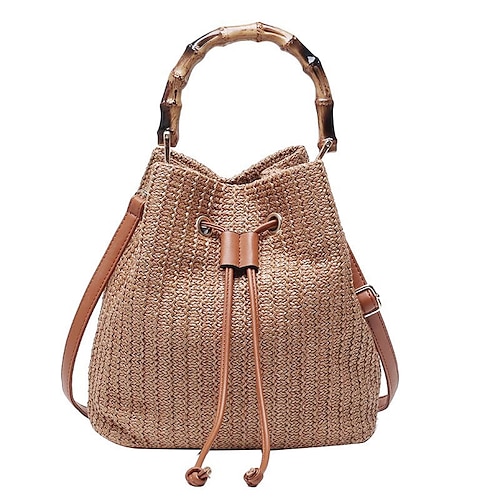 

Women's Straw Bag Straw Chain Holiday Going out Outdoor White khaki Brown