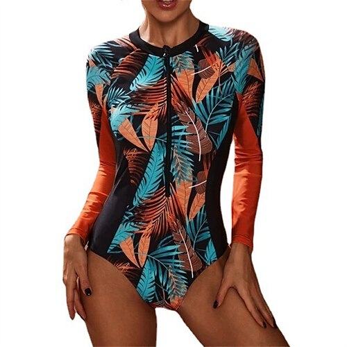 

Dame Udslæt Guard badedragt UPF50 Åndbart Hurtigtørrende Langærmet Bodysuit Badedragt Forside Lynlås Svømning Surfing Strand Vandsport Blomster Forår Sommer Efterår / Letvægt