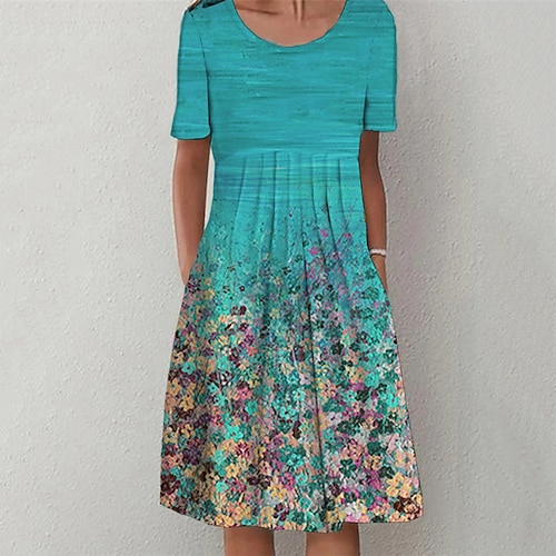 

Women's Shift Dress Knee Length Dress White Blue Short Sleeve Floral Ruched Pocket Print Spring Summer Crew Neck Casual Vacation 2022 S M L XL XXL 3XL