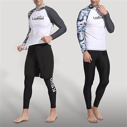 

Men's Rash Guard Dive Skin Suit UPF50 Breathable Quick Dry Long Sleeve Diving Suit Bathing Suit 2 Piece Swimming Diving Surfing Beach Patchwork Camo / Camouflage Spring Summer Autumn / Lightweight