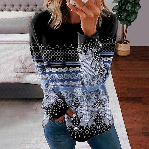 

Women's Sweatshirt Pullover Active Streetwear Print Green Blue Purple Floral Daily Round Neck Long Sleeve S M L XL XXL / 3D Print