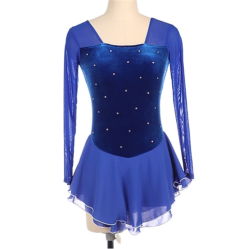 

Figure Skating Dress Women's Girls' Ice Skating Dress Black Dark Blue Open Back High Elasticity Training Competition Skating Wear Crystal / Rhinestone Long Sleeve Ice Skating Figure Skating / Winter