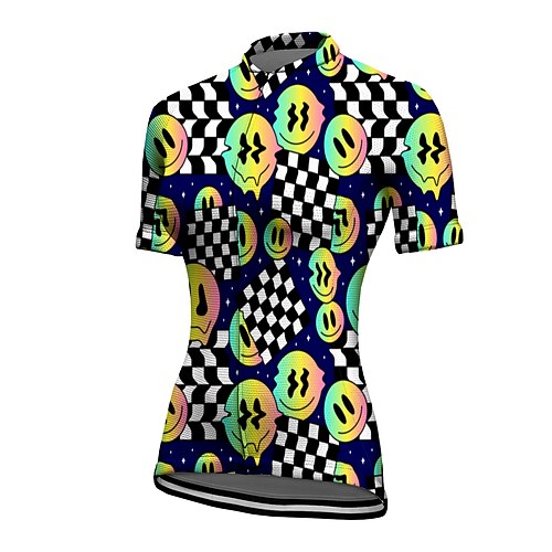 

21Grams Women's Cycling Jersey Short Sleeve Bike Top with 3 Rear Pockets Mountain Bike MTB Road Bike Cycling Breathable Quick Dry Moisture Wicking Reflective Strips Dark Blue Plaid Checkered