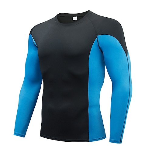 

Men's Compression Shirt Patchwork Long Sleeve Sweatshirt Athletic Spandex Breathable Quick Dry Moisture Wicking Gym Workout Running Active Training Sportswear Activewear Color Block Green Blue