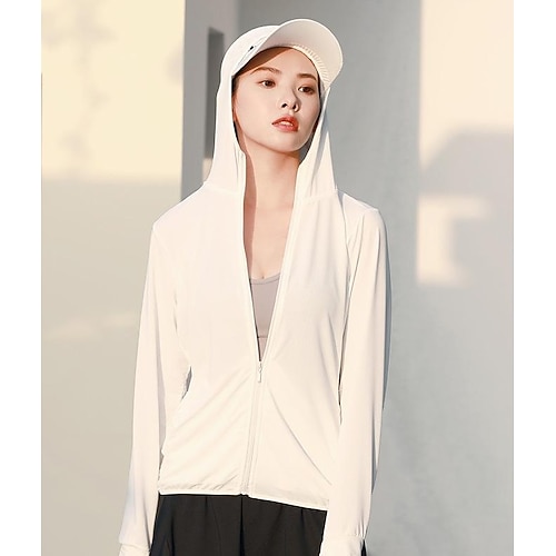

Women's Hoodie Jacket Yoga Top Thumbhole Zipper Solid Color Green White Yoga Fitness Gym Workout Jacket Top Long Sleeve Sport Activewear UV Sun Protection Windproof Breathable Micro-elastic Slim