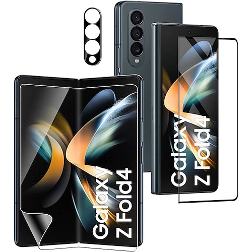 

[3 Pack] Phone Screen Protector 3-in-1 Suitable for Galaxy Z Fold 4 5G Screen Protector (1 internal screen elastic TPU film) equipped with 1 front-screen tempered glass screen protector (3D curved glass) and 1 camera lens tempered