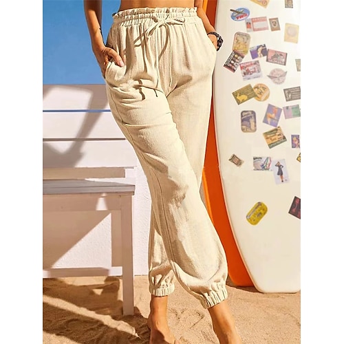 

Damen Jogginghose Jogger Chinesisch Chino Hosen Hose Leinen / Baumwoll Mischung Rosa Khaki Hellgrau Mittlere Taillenlinie Modisch Casual Wochenende Seitentaschen Mikro-elastisch Knöchellänge Komfort