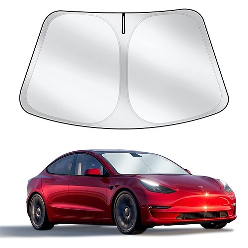 

Sunshade Designed for Tesla Model 3 Exclusively Front Windshield Double Layer Light Blocking Fabric Foldable Sun Shade with a Storage Bag Accessories for Tesla Model 3