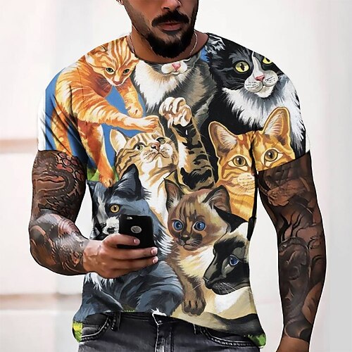 

Men's T shirt Tee Tee Graphic Round Neck Gray Short Sleeve 3D Print Casual Daily 3D Print Tops Fashion Cool Designer Comfortable / Summer / Summer