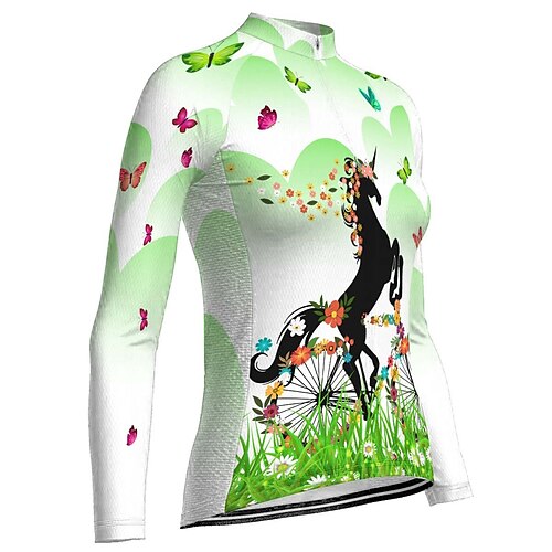 

21Grams Women's Cycling Jersey Long Sleeve Bike Top with 3 Rear Pockets Mountain Bike MTB Road Bike Cycling Breathable Quick Dry Moisture Wicking Green Butterfly Spandex Polyester Sports Clothing