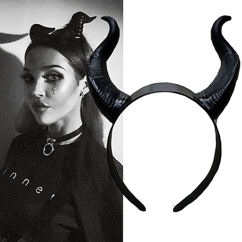 

Witch Black Long Ox Horn Headband Evil Queen Cosplay Glitter Hair Hoop
