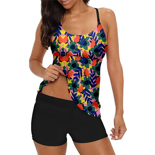 

Women's Tankini Two Piece Swimsuit with Boy Shorts Swimwear Bathing Suit Floral Swimwear Blue Purple Quick Dry Swimming Surfing Beach Summer