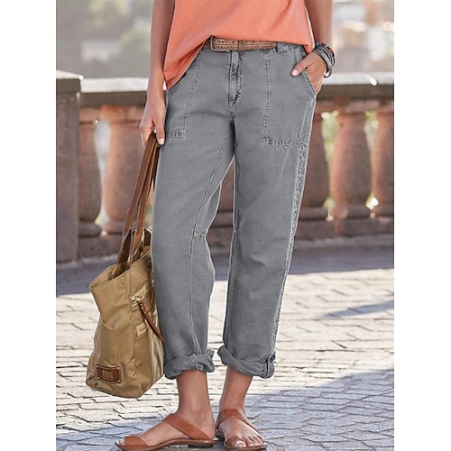 

Women's Chinos Pants Trousers Army Green Khaki Dark Blue Mid Waist Fashion Casual Weekend Side Pockets Micro-elastic Full Length Comfort Plain S M L XL XXL