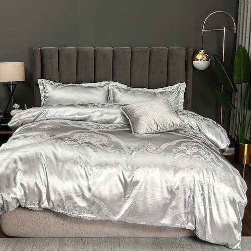 

3-Piece Duvet Cover Set Luxury Jacquard Satin Fabric Hotel Bedding Sets Comforter Cover Include 1 Duvet Cover, 2 Pillowcases for Double/Queen/King(1 Pillowcase for Twin/Single)