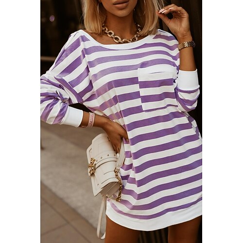 

Women's Sweatshirt Pullover Crew Neck Striped Pocket Print Daily Sports Active Streetwear Hoodies Sweatshirts Green Purple