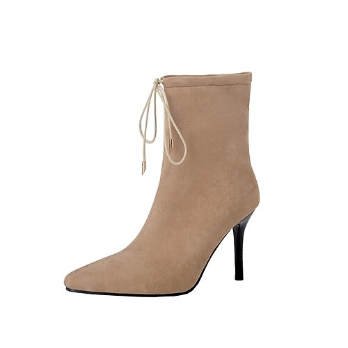 

Women's Boots Suede Shoes Heel Boots Booties Ankle Boots Lace-up Stiletto Heel Pointed Toe Minimalism Daily Work Suede Lace-up Fall Winter Solid Colored Almond Black