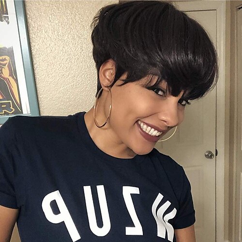 

Short Pixie Cut Wigs with Bangs Natural Straight Hair Synthetic Wigs for Black Women Black wig Layered Wavy Wigs Cute Daily Wear Wig