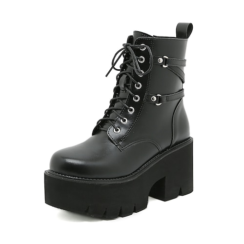 

Women's Boots Goth Boots Booties Ankle Boots Lace-up Chunky Heel Round Toe Closed Toe Gothic Daily Outdoor Walking Shoes Synthetics Buckle Fall Winter Solid Colored Black