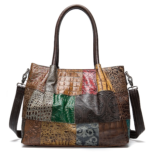 

Women's Top Handle Bag Shoulder Bag Nappa Leather Cowhide Zipper Plaid Daily Rainbow