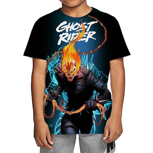 

Kids Boys Halloween T shirt Tee Short Sleeve 3D Print Graphic Skull Crewneck Black Children Tops Fall Winter Punk Cool Daily Outdoor Halloween Easter Regular Fit 4-12 Years