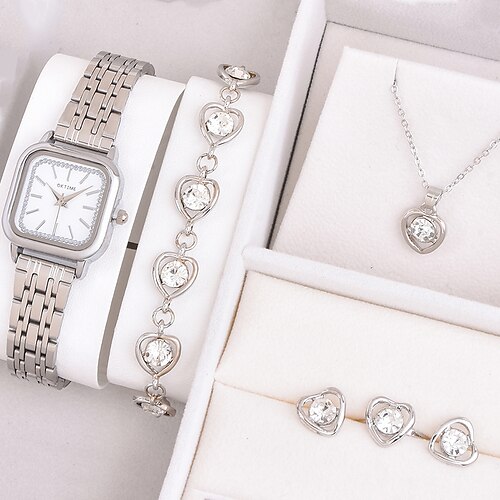 

6pcs/Set Fashion Oktime Ladies Women Stainless Steel Watches Diamond Dress Quartz WristWatches With Jewelry Set